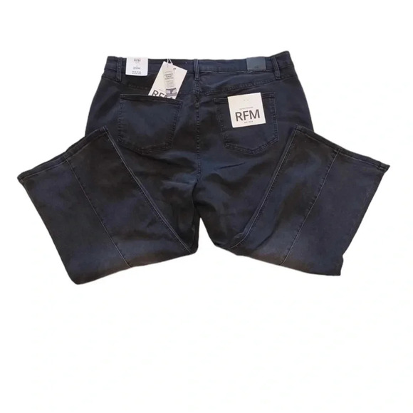 RFM Royalty For Me Black Wash Fading Wide Leg Mid Rise Jeans Size 20W - Picture 2 of 8